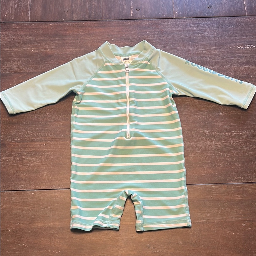 Rugged Butts Green/ White Stripe UV with Rash Guard Protection One-Piece